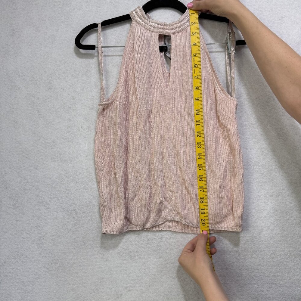 White House Black Market Tank Top Womens Small Metallic Knit Keyhole Sleeveless - Picture 8 of 10
